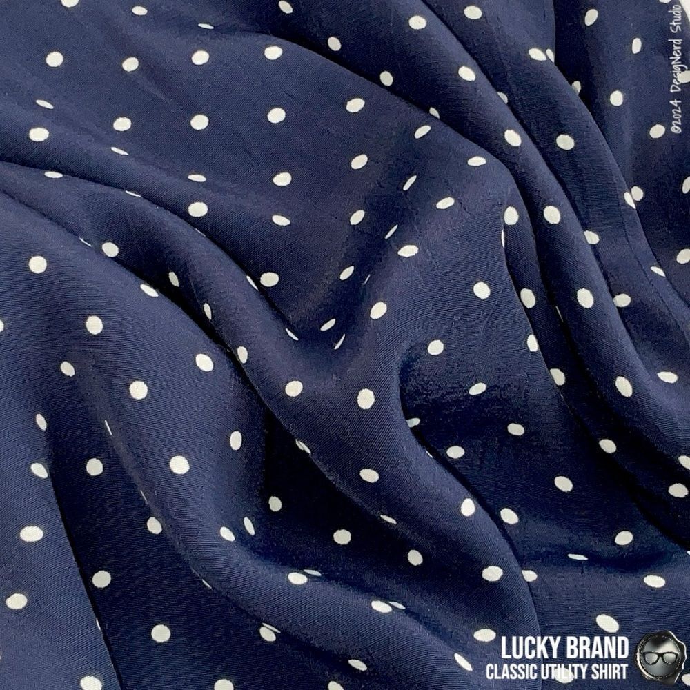 LUCKY BRAND CLASSIC UTILITY BUTTON DOWN SHIRT IN NAVY WHITE DOTS WOMEN’S SIZE M - Picture 9 of 14